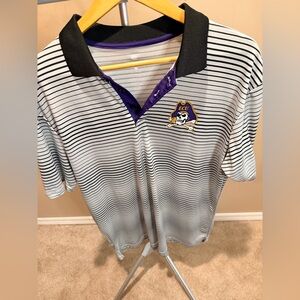 Colosseum Black and White Striped Polo Shirt